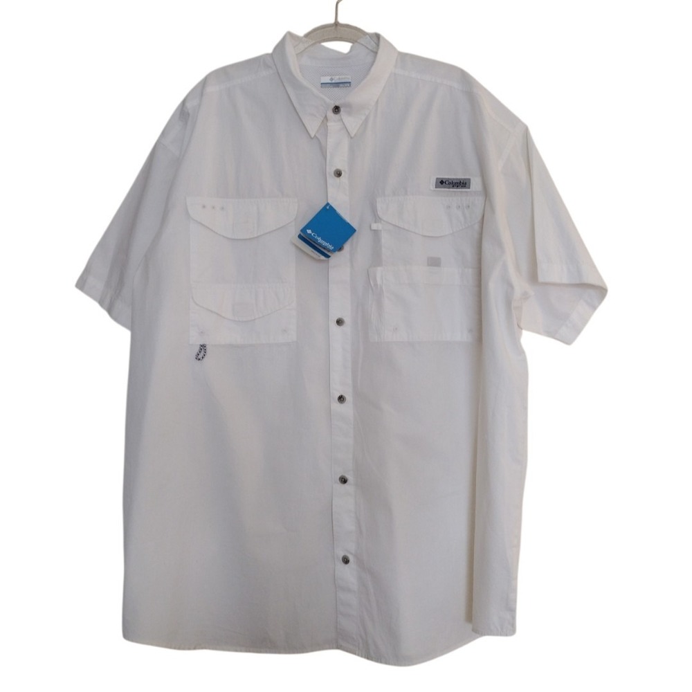 Columbia PFG Button Up Shirt Men‎ XXL White Bonehead Short Sleeve Vented Fishing